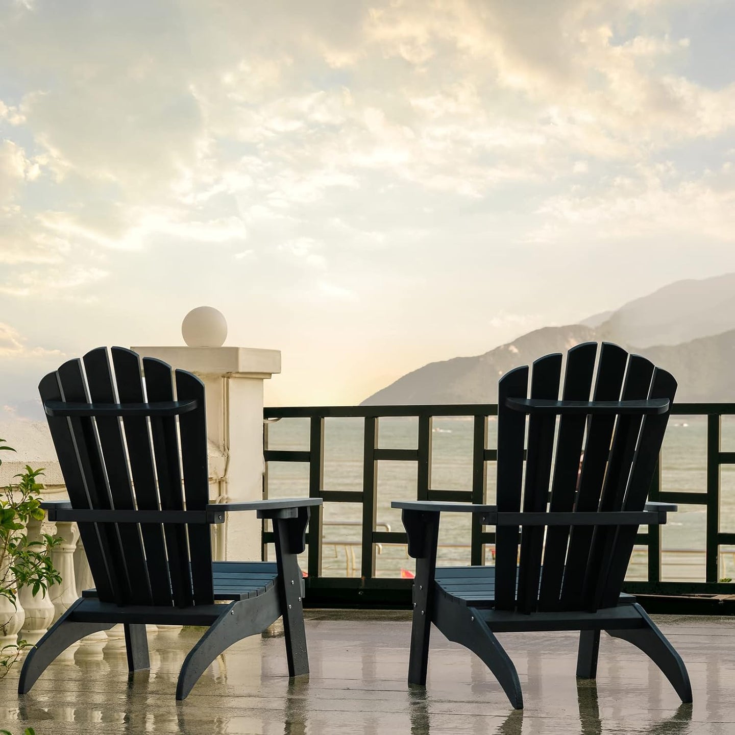 Psilvam Adirondack Chair, Oversized Poly Lumber Fire Pit Chair with Cup Holder, 350Lbs Support Patio Chairs for Garden, Weather Resistant Outdoors Seating, Relaxing Gift for Father & Mother